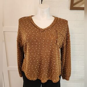 Dark Mustard Textured Polka Dot Knit Top – Cozy Statement Sweater
